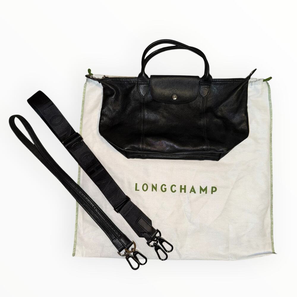 Longchamp Black Leather Top-Handle Satchel with Removable Strap - Picture 2 of 12